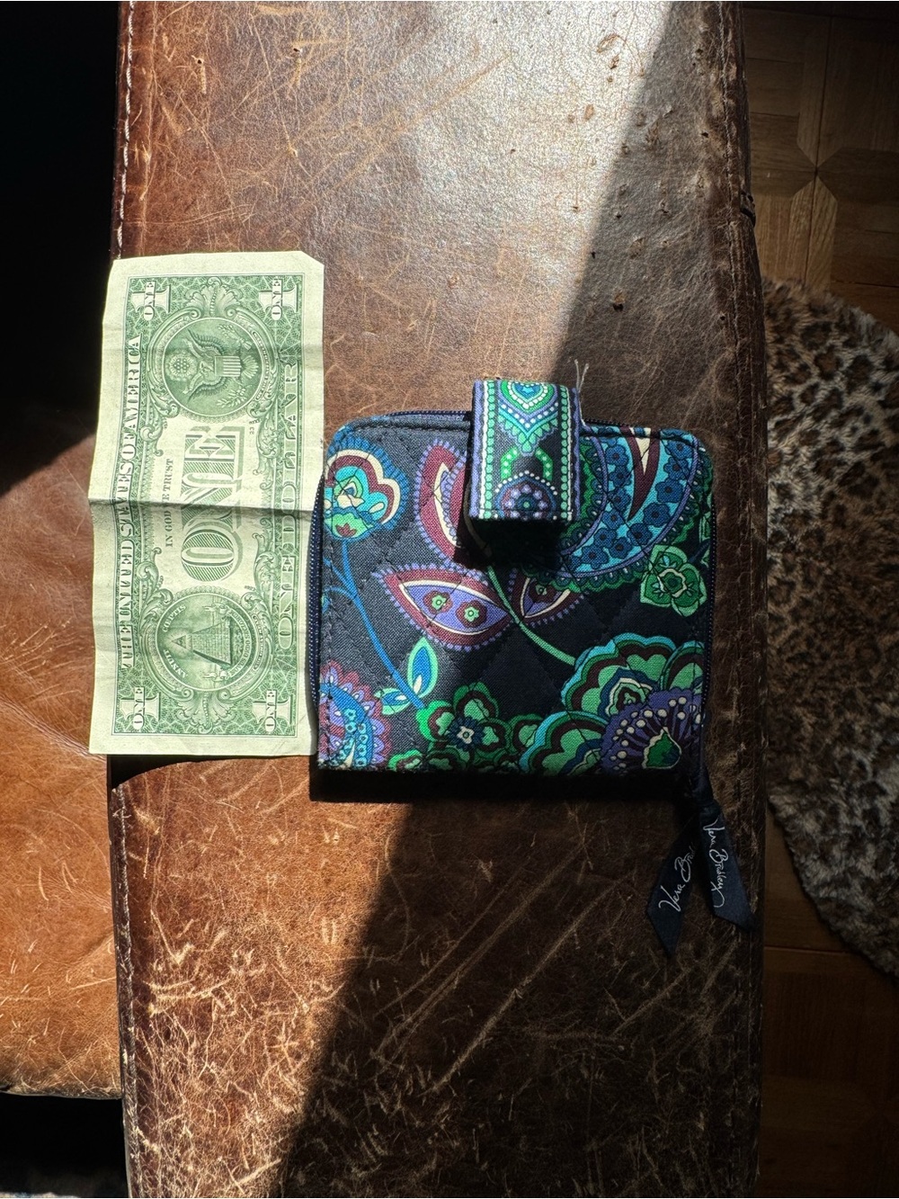Vera Bradley Navy Blue Green Paisley Zip Wallet